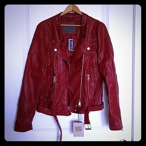 NWT Dark Red Vegan Leather Moto Jacket